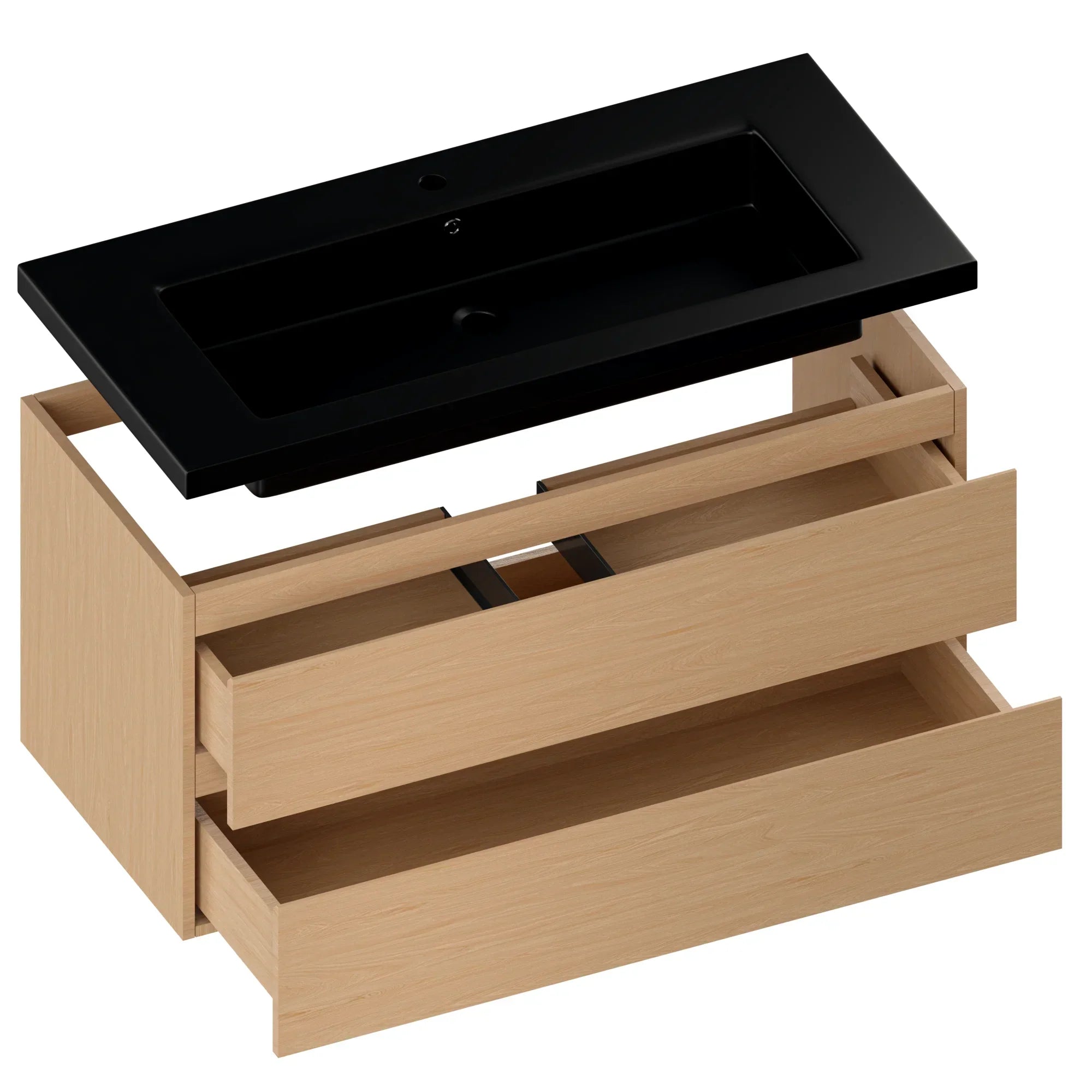 Meuble de salle de bain Sena - 100 cm - Chêne Clair - Lavabo Noir