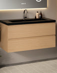 Ensemble meuble vasque Monaco – 100 cm – Chêne Clair – Lavabo Noir