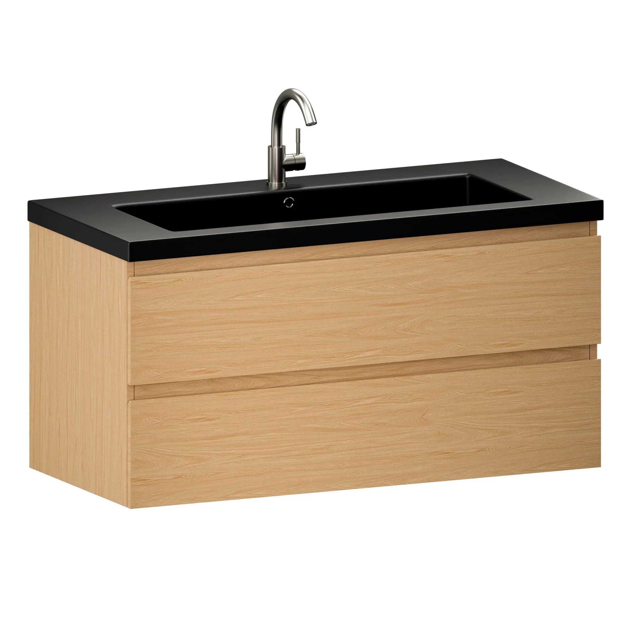 Meuble de salle de bain Sena - 100 cm - Chêne Clair - Lavabo Noir