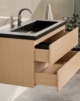 Ensemble meuble vasque Monaco – 100 cm – Chêne Clair – Lavabo Noir