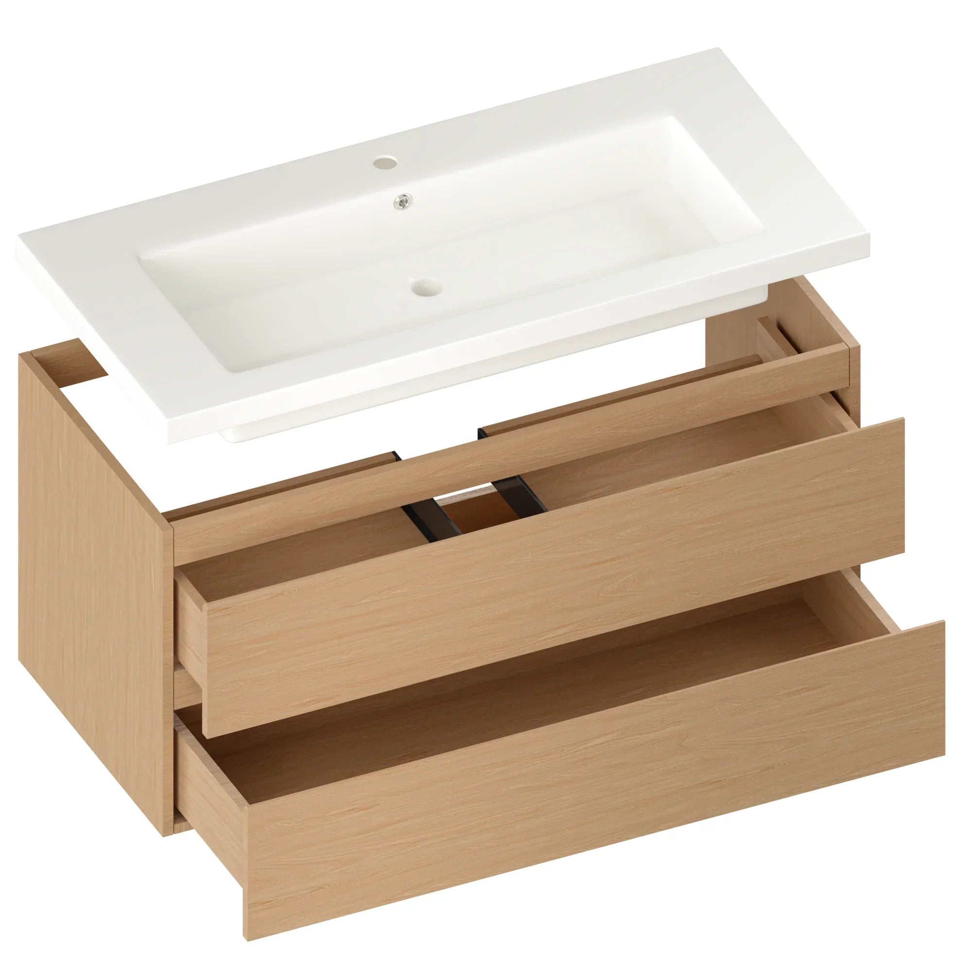 Meuble de salle de bain Sena - 100 cm - Chêne Clair - Lavabo Blanc