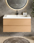 Meuble de salle de bain Sena - 100 cm - Chêne Clair - Lavabo Blanc