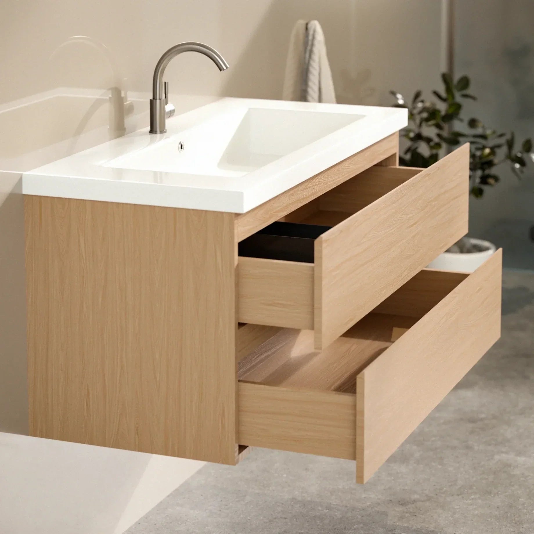 Meuble de salle de bain Sena - 100 cm - Chêne Clair - Lavabo Blanc