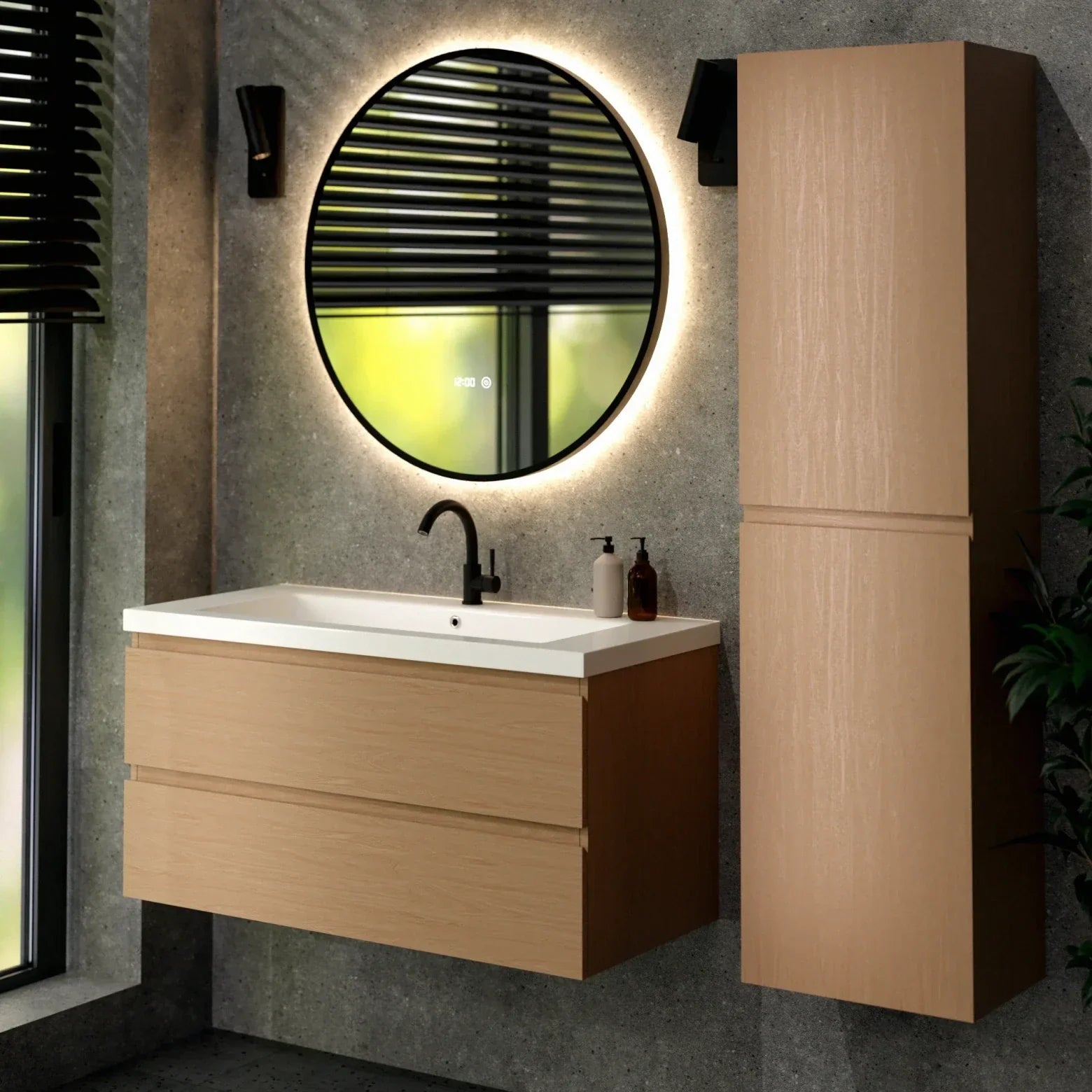 Meuble de salle de bain Sena - 100 cm - Chêne Clair - Lavabo Blanc