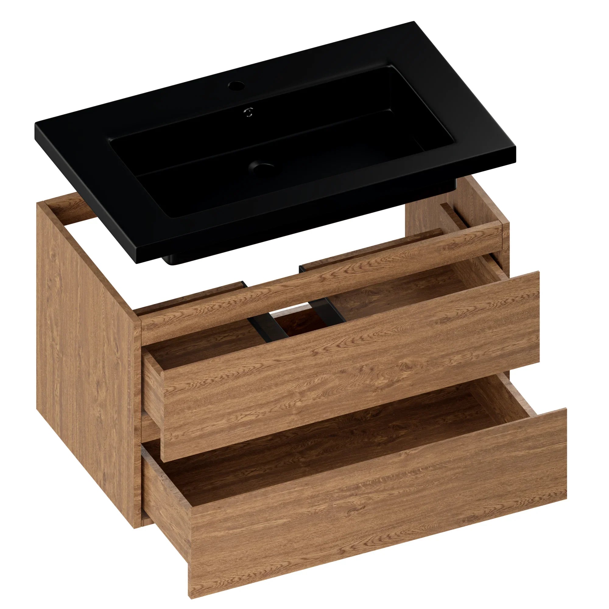 Meuble de salle de bain Sova - 80 cm - Chêne Chaud - Lavabo Noir