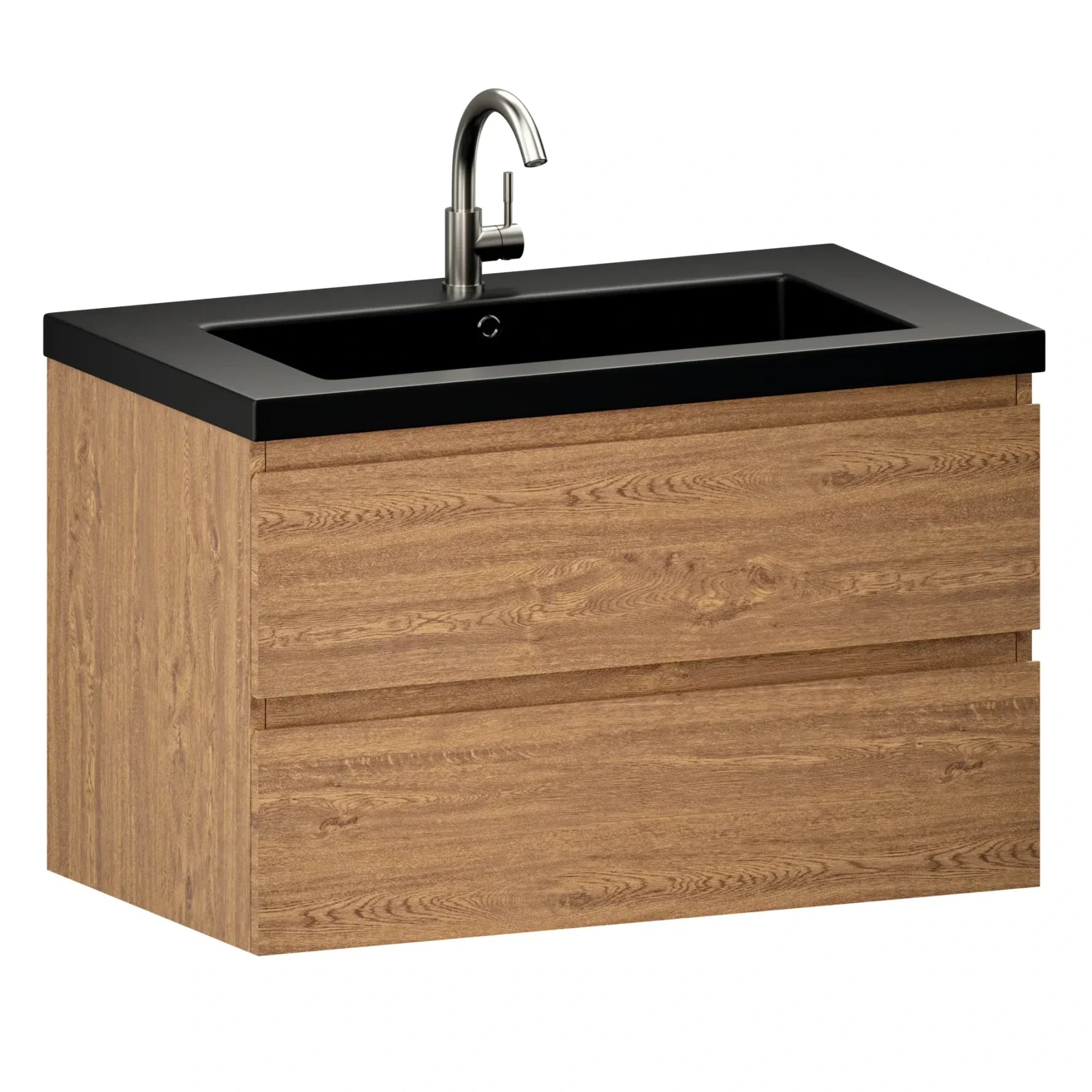 Meuble de salle de bain Sova - 80 cm - Chêne Chaud - Lavabo Noir