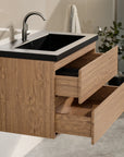 Meuble de salle de bain Sova - 80 cm - Chêne Chaud - Lavabo Noir