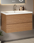 Meuble de salle de bain Sova - 80 cm - Chêne Chaud - Lavabo Blanc