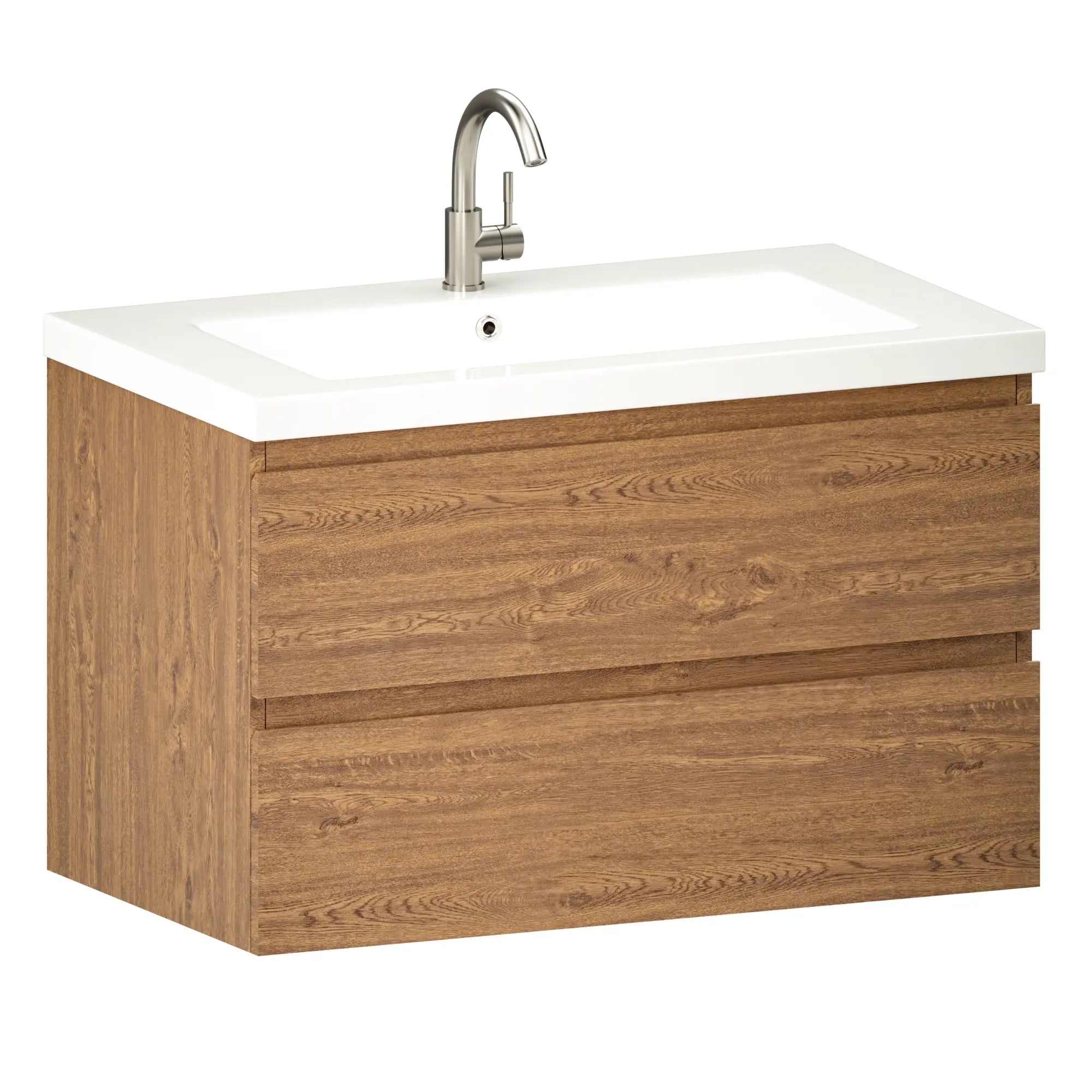 Meuble de salle de bain Sova - 80 cm - Chêne Chaud - Lavabo Blanc