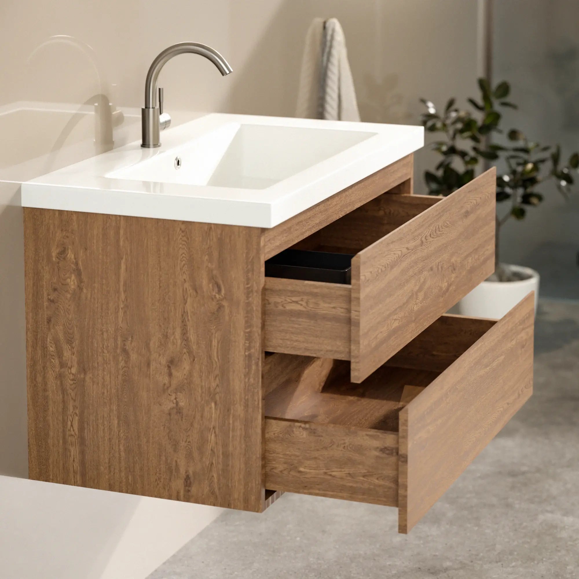 Meuble de salle de bain Sova - 80 cm - Chêne Chaud - Lavabo Blanc