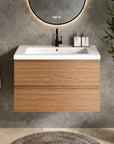 Meuble de salle de bain Sova - 80 cm - Chêne Chaud - Lavabo Blanc