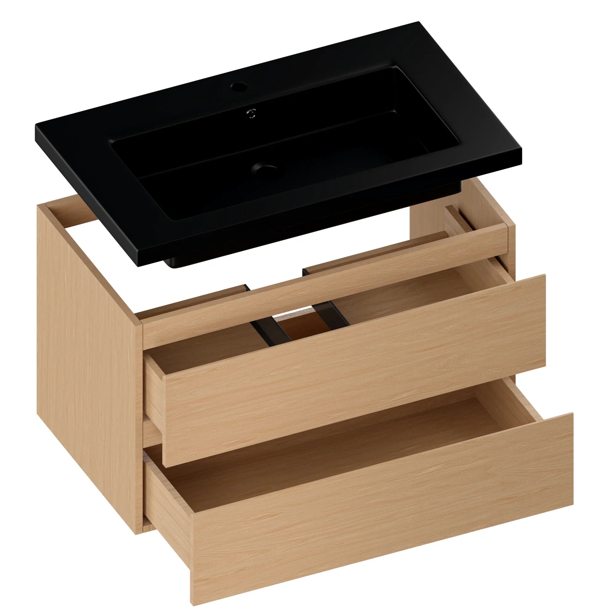 Meuble de salle de bain Sova - 80 cm - Chêne Clair - Lavabo Noir