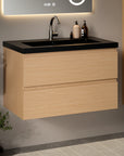 Meuble de salle de bain Sova - 80 cm - Chêne Clair - Lavabo Noir