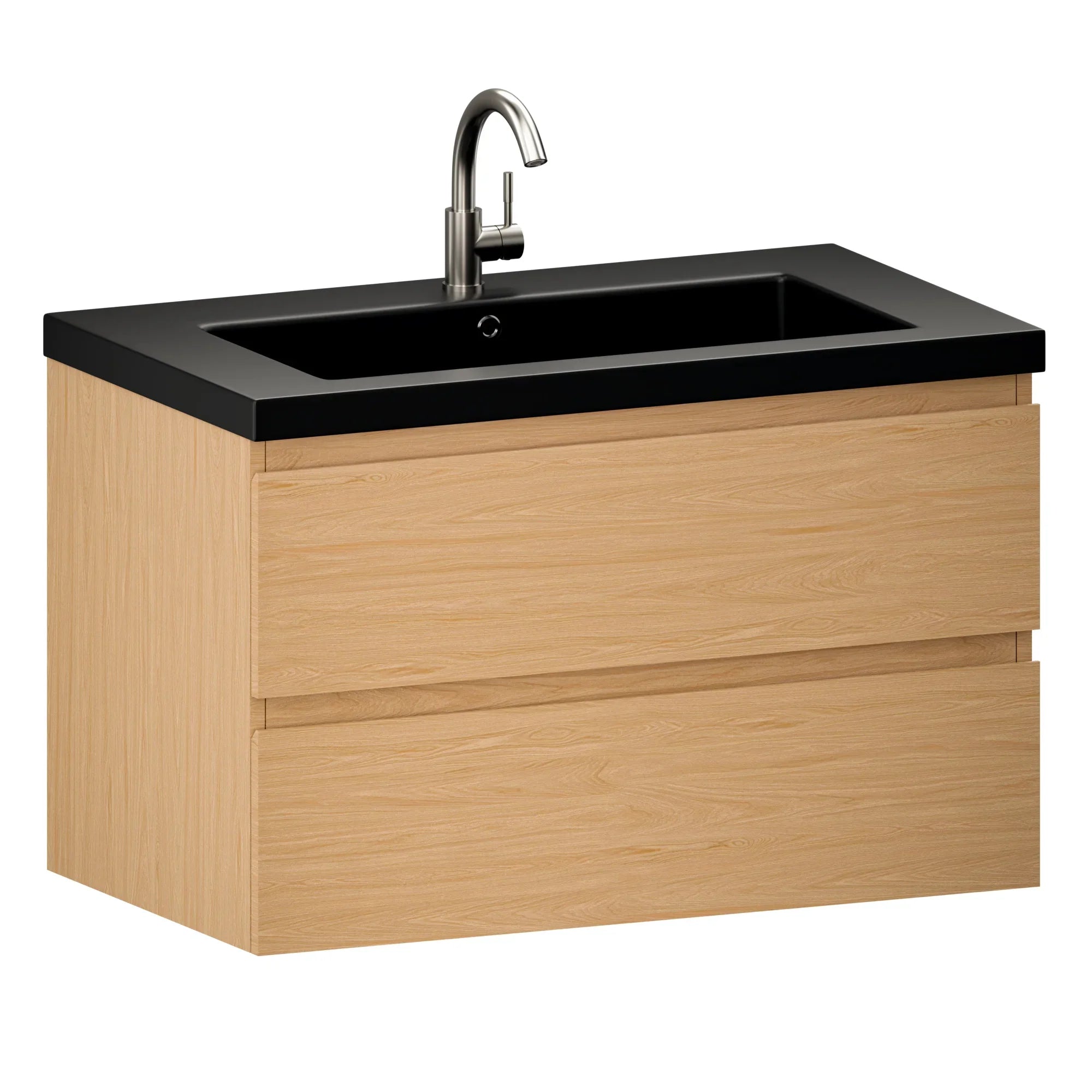 Meuble de salle de bain Sova - 80 cm - Chêne Clair - Lavabo Noir