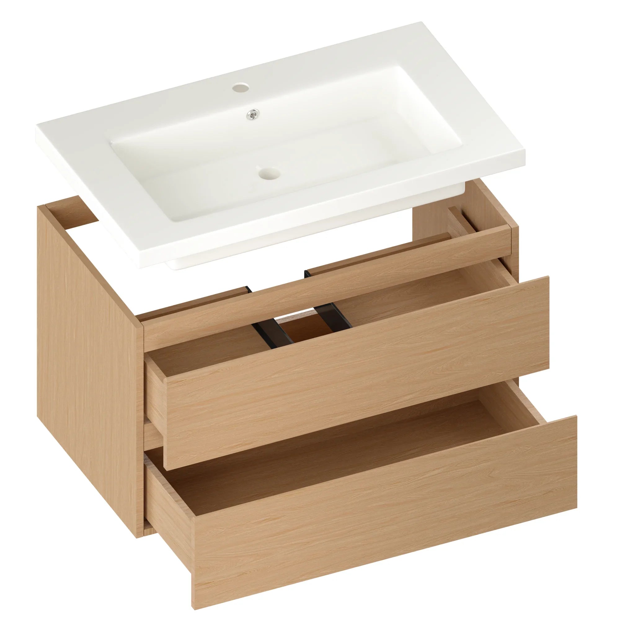 Meuble de salle de bain Sova - 80 cm - Chêne Clair - Lavabo Blanc