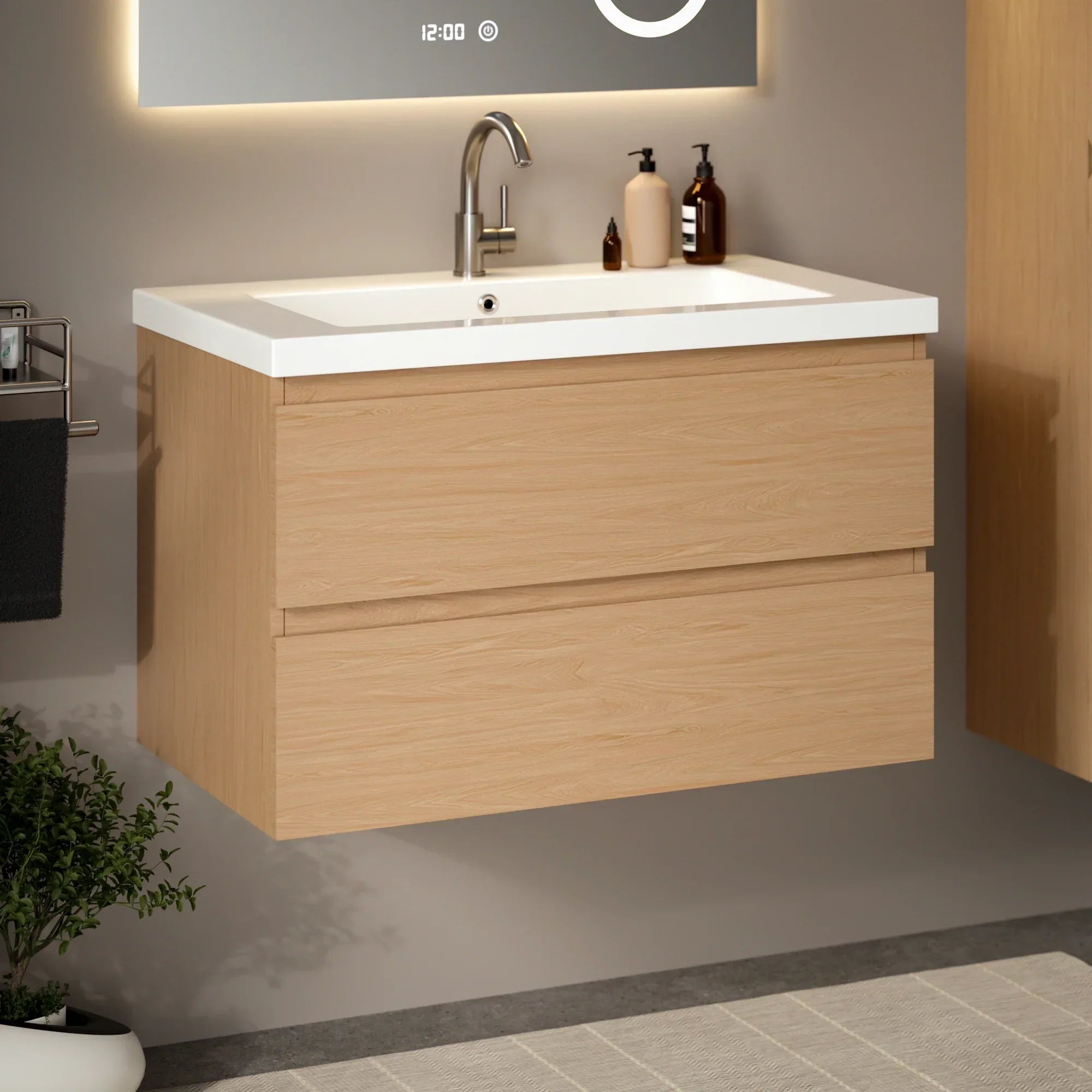 Ensemble meuble vasque Amara – 80 cm – Chêne Clair – Lavabo Blanc