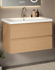 Ensemble meuble vasque Amara – 80 cm – Chêne Clair – Lavabo Blanc