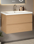 Meuble de salle de bain Sova - 80 cm - Chêne Clair - Lavabo Blanc