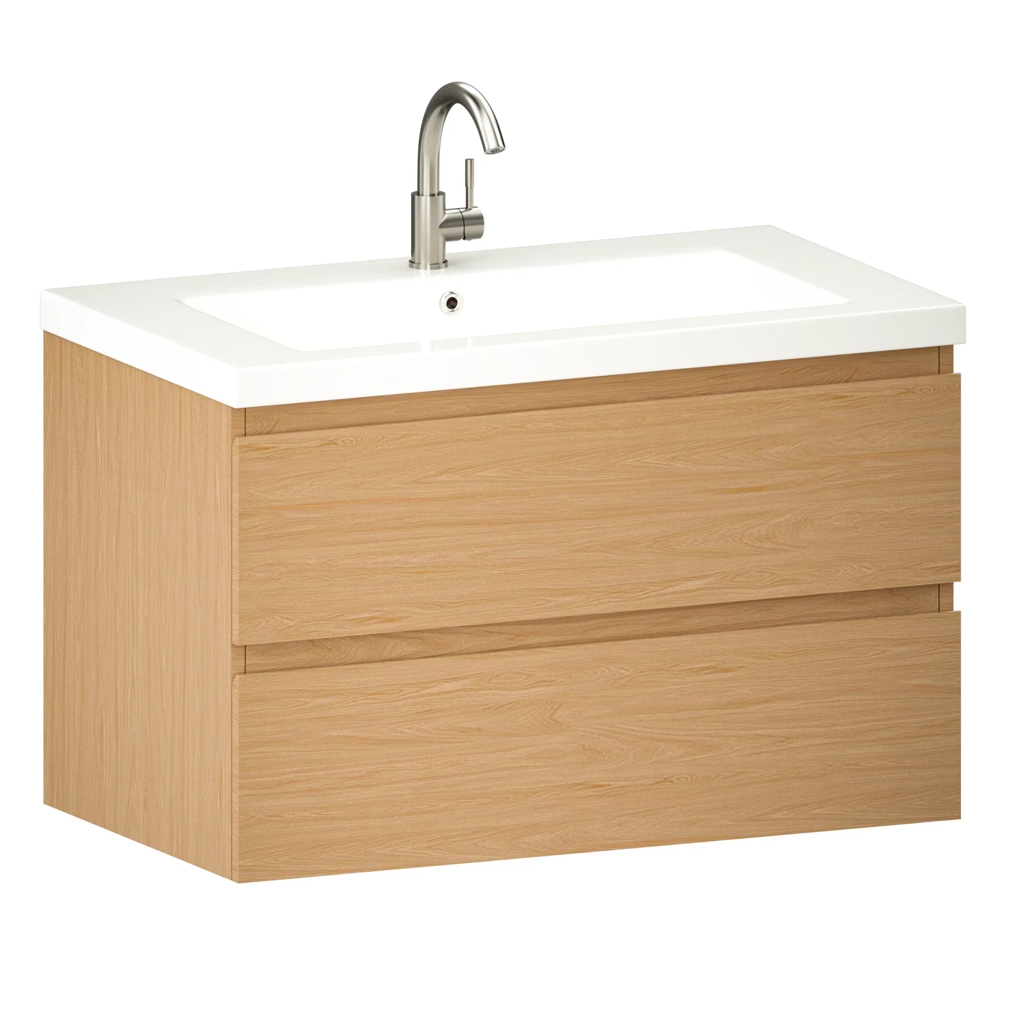 Meuble de salle de bain Sova - 80 cm - Chêne Clair - Lavabo Blanc