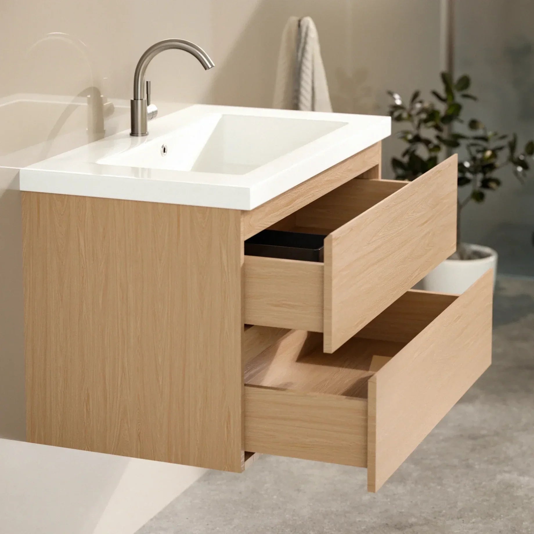 Ensemble meuble vasque Amara – 80 cm – Chêne Clair – Lavabo Blanc