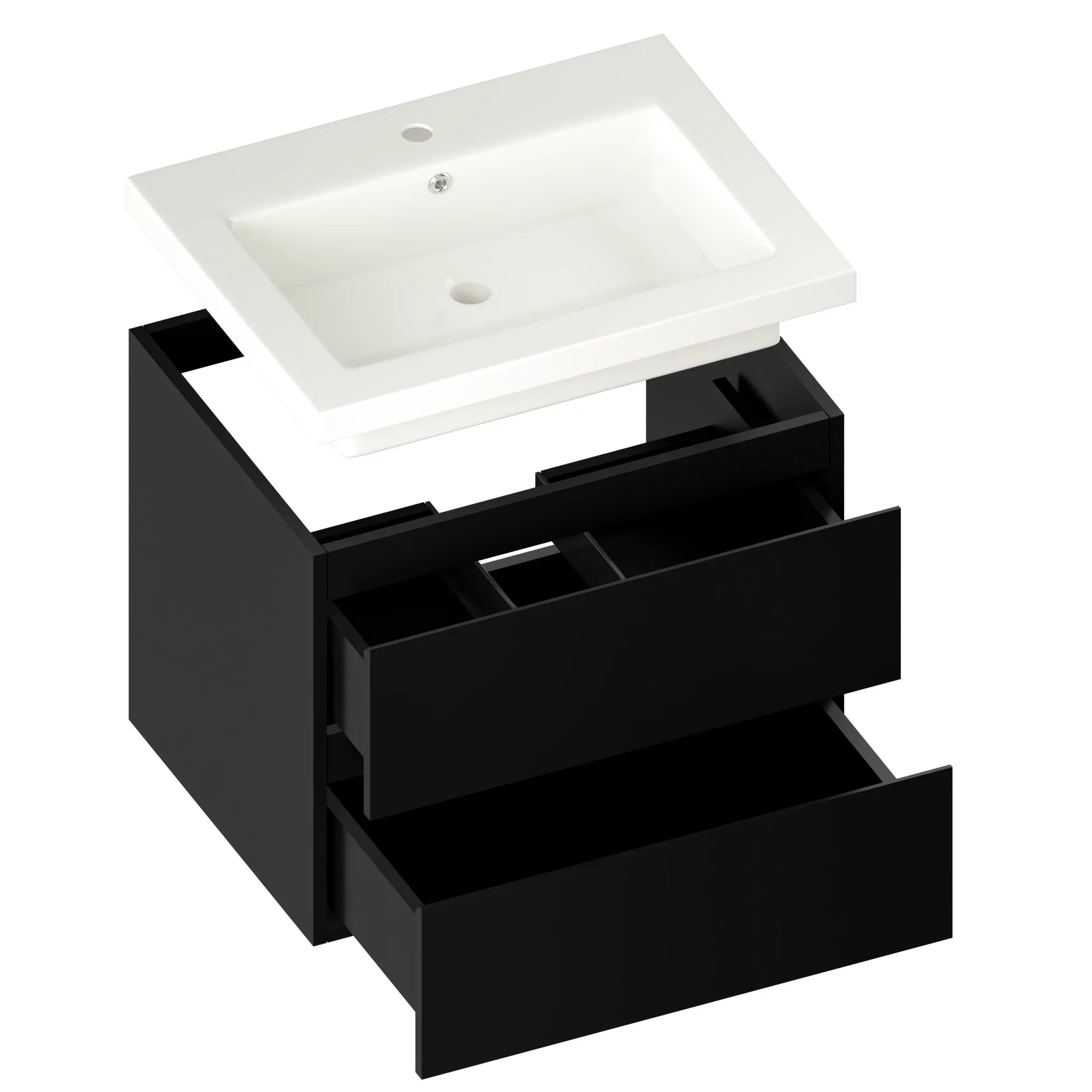 Meuble de salle de bain Karo - 60 cm - Noir Mat - Lavabo Blanc - Précommander