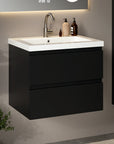 Meuble de salle de bain Karo - 60 cm - Noir Mat - Lavabo Blanc - Précommander