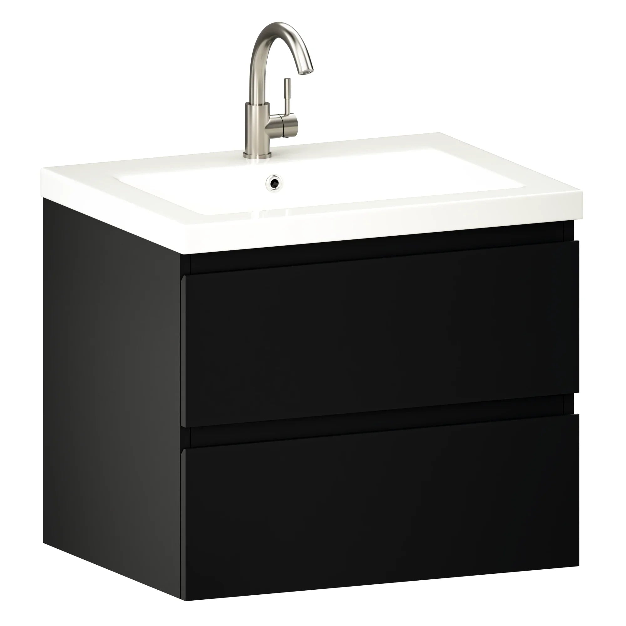 Meuble de salle de bain Karo - 60 cm - Noir Mat - Lavabo Blanc - Précommander