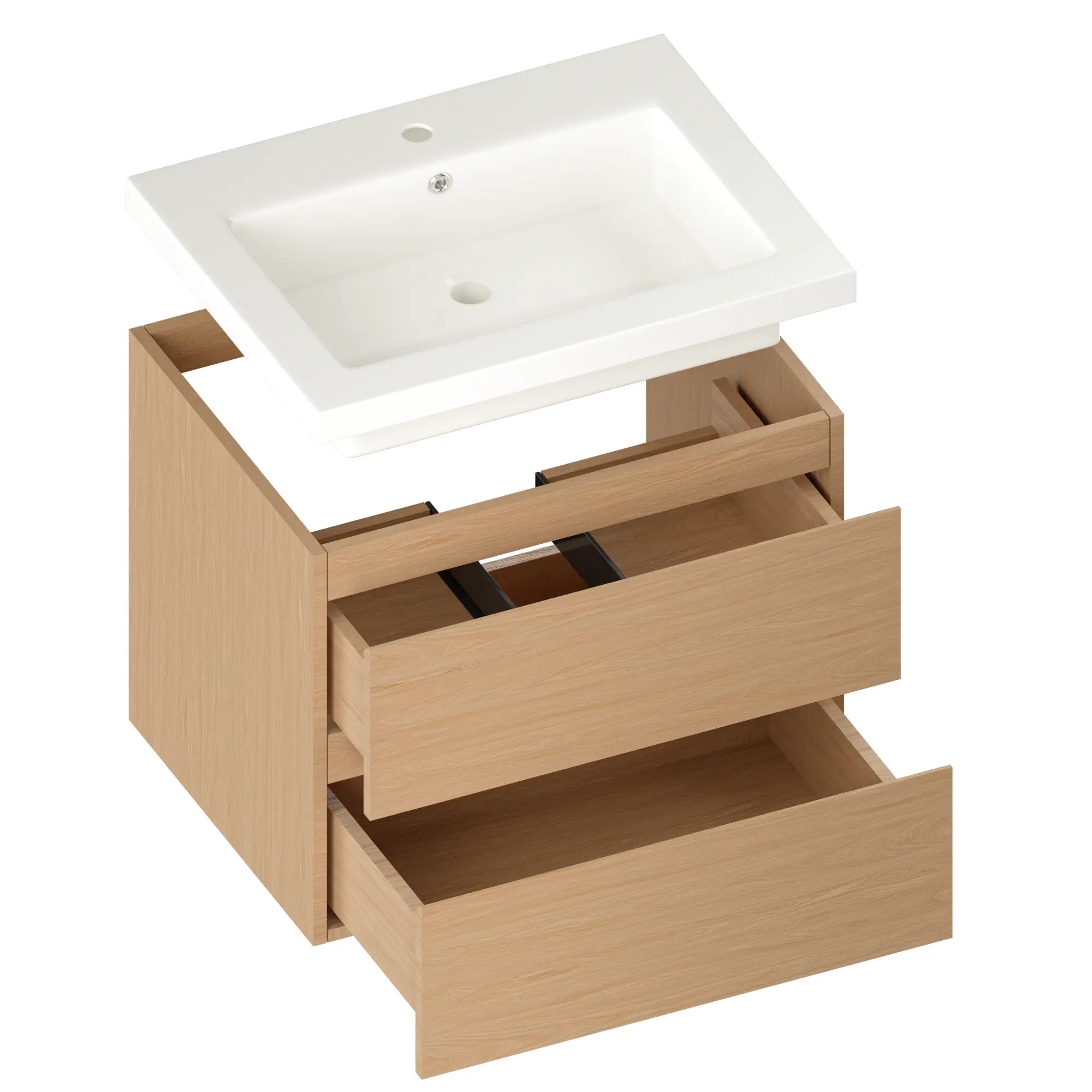 Meuble de salle de bain Karo - 60cm - Chêne Clair - Lavabo Blanc