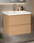 Meuble de salle de bain Karo - 60cm - Chêne Clair - Lavabo Blanc