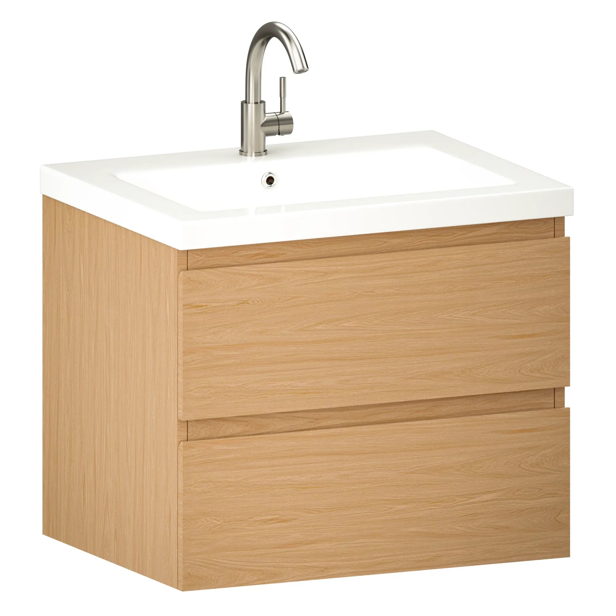 Meuble de salle de bain Karo - 60cm - Chêne Clair - Lavabo Blanc