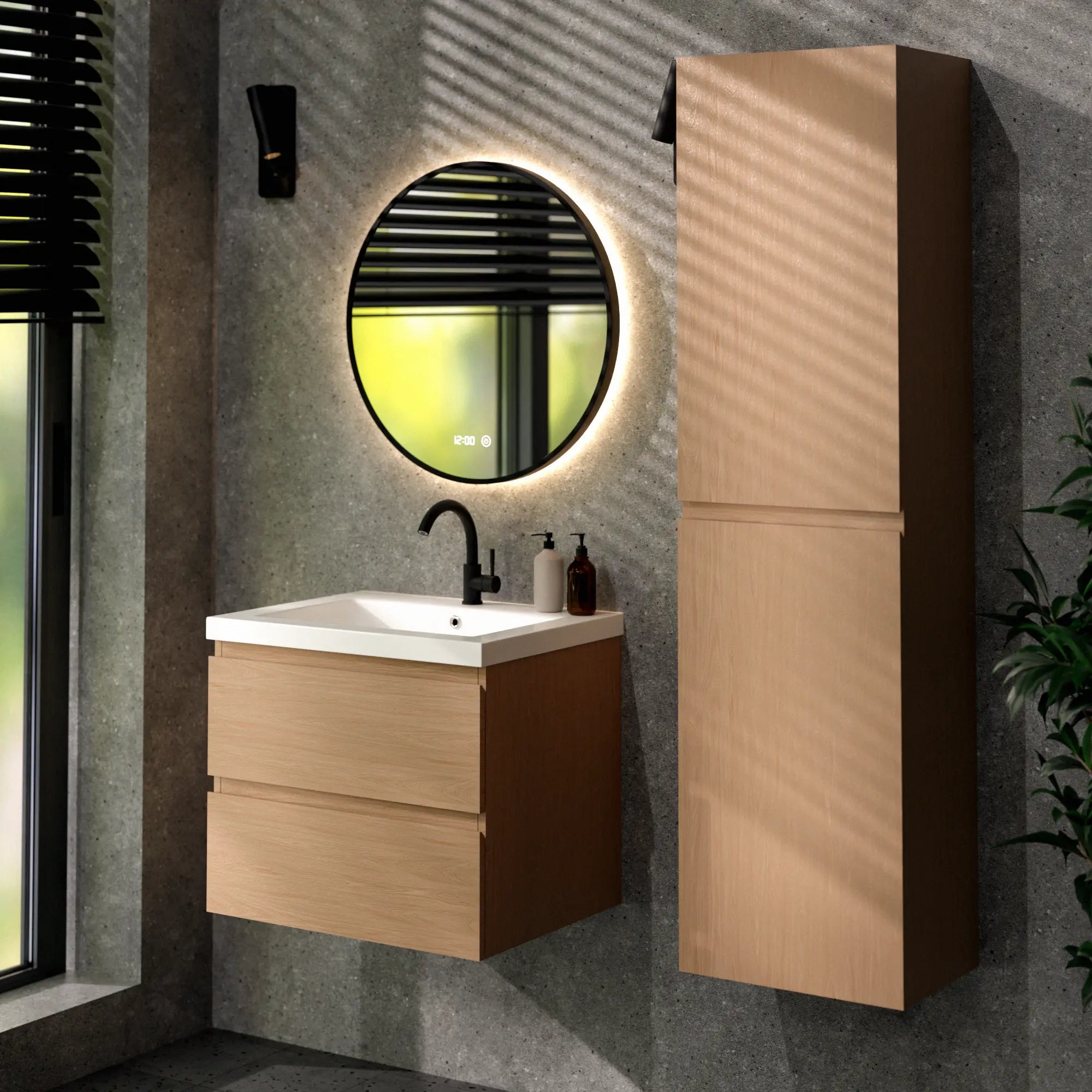 Ensemble meuble vasque Amara – 60 cm – Chêne Clair – Lavabo Blanc