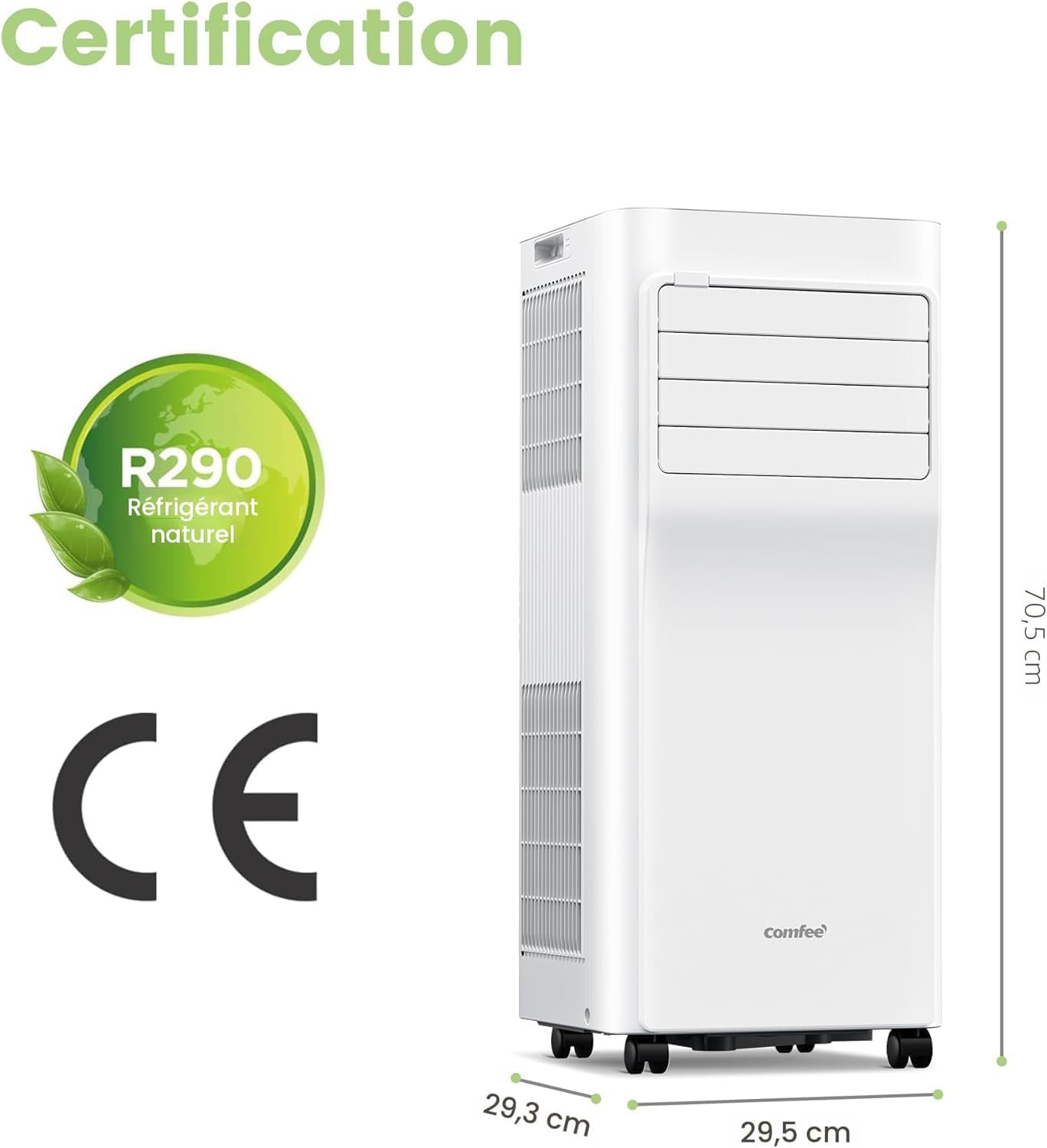 Comfee Breezy Cool 2.6 climatiseur mobile 9000 BTU 2,6 kW WiFi App R290 jusqu'à 33m²