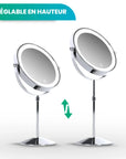 Miroir de maquillage - Hauteur réglable - Chrome - Grossissement 1-10x