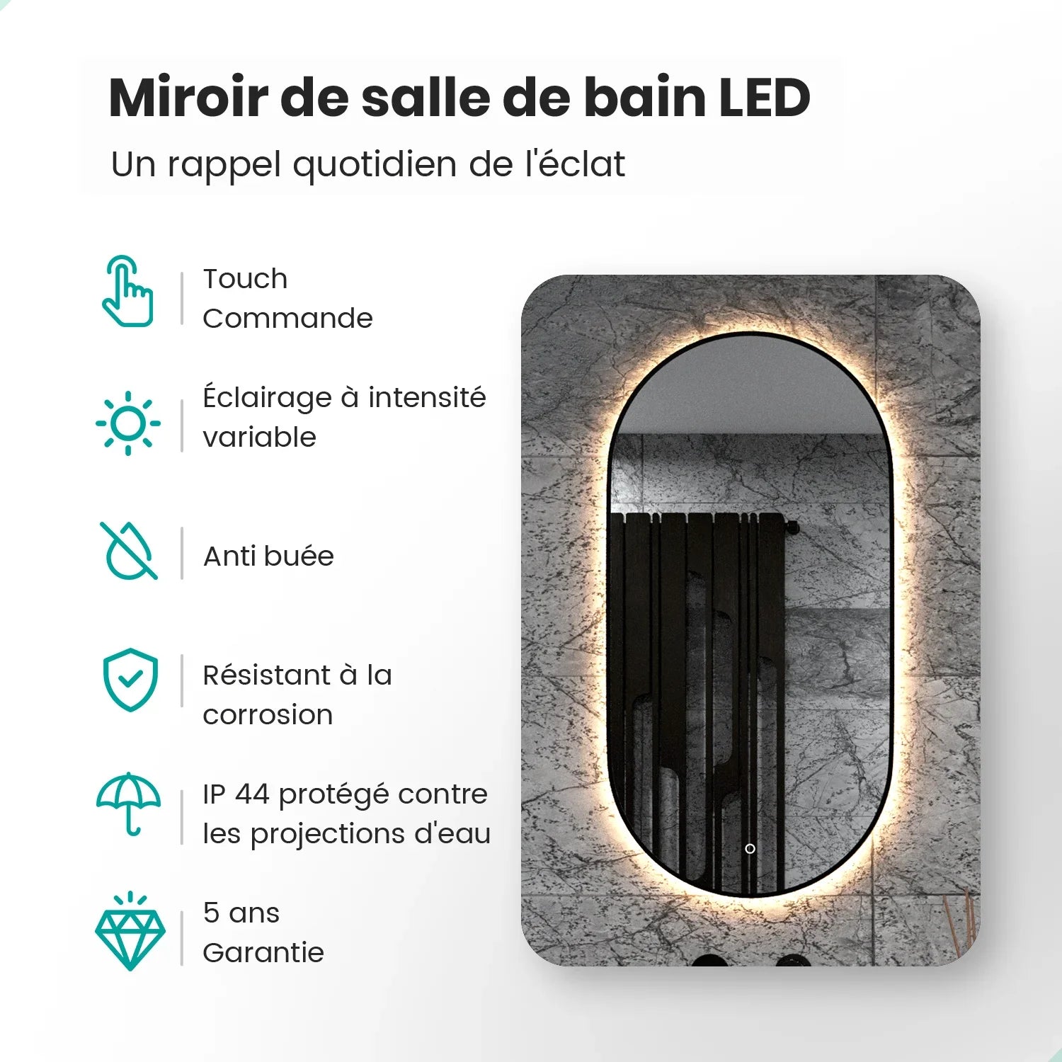 Miroir de salle de bains - 100x50cm Ovale - Cadre noir - Précommander