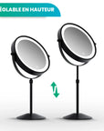 Miroir de maquillage - Hauteur réglable - Noir - Grossissement 1-10x