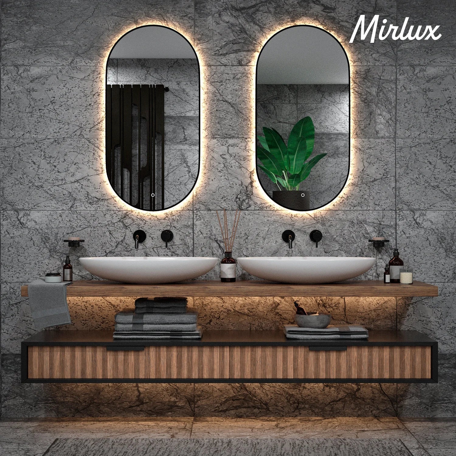 Miroir de salle de bains - 100x50cm Ovale - Cadre noir - Précommander
