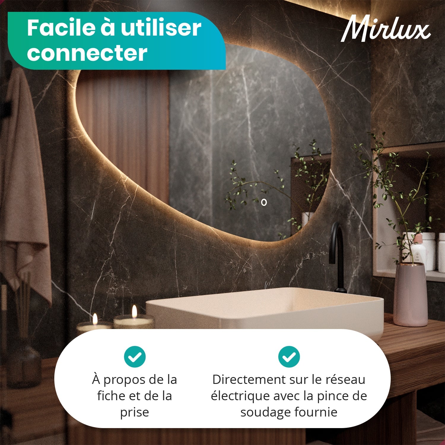Miroir de salle de bain - 120x75cm Asymétrique - Sans cadre - Précommander
