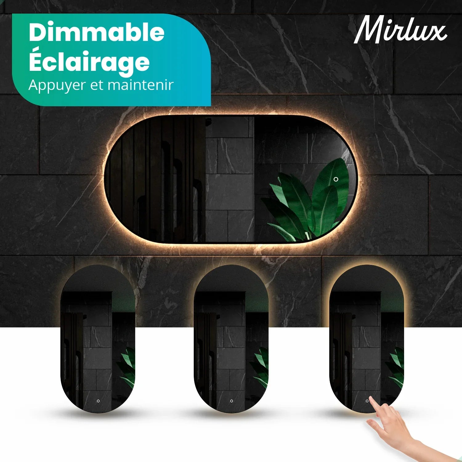 Miroir de salle de bains - 100x50cm Ovale - Cadre noir - Précommander