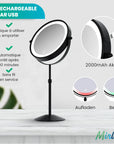 Miroir de maquillage - Hauteur réglable - Noir - Grossissement 1-10x