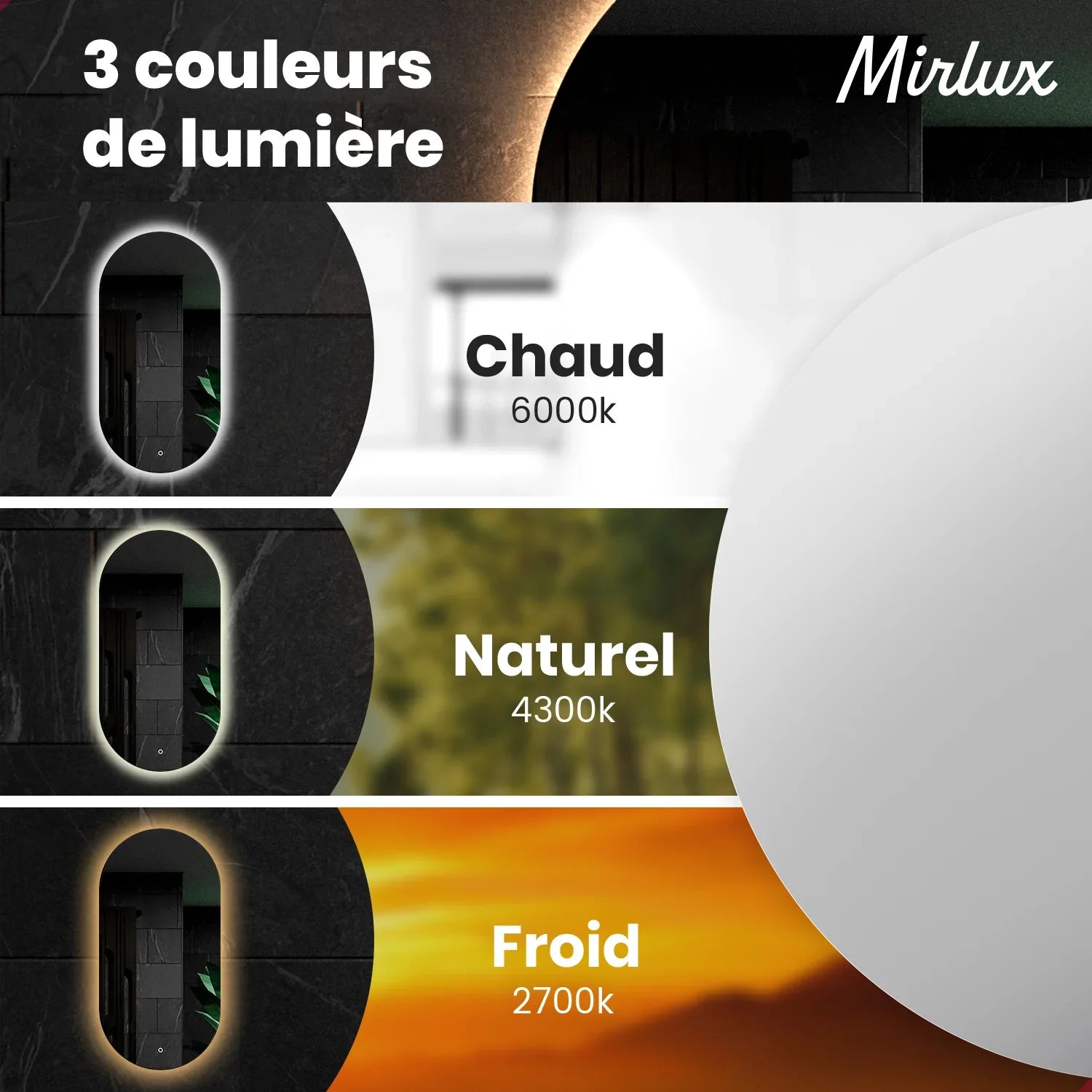 Miroir de salle de bains - 100x50cm Ovale - Cadre noir - Précommander