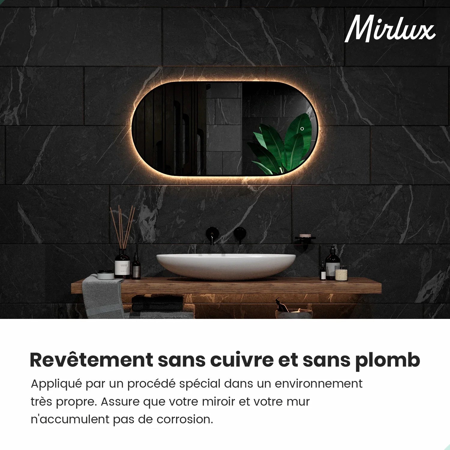 Miroir de salle de bains - 100x50cm Ovale - Cadre noir - Précommander