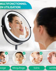 Miroir de maquillage - Hauteur réglable - Noir - Grossissement 1-10x
