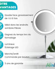 Miroir de maquillage - Hauteur réglable - Chrome - Grossissement 1-10x