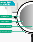 Miroir de maquillage - Hauteur réglable - Noir - Grossissement 1-10x
