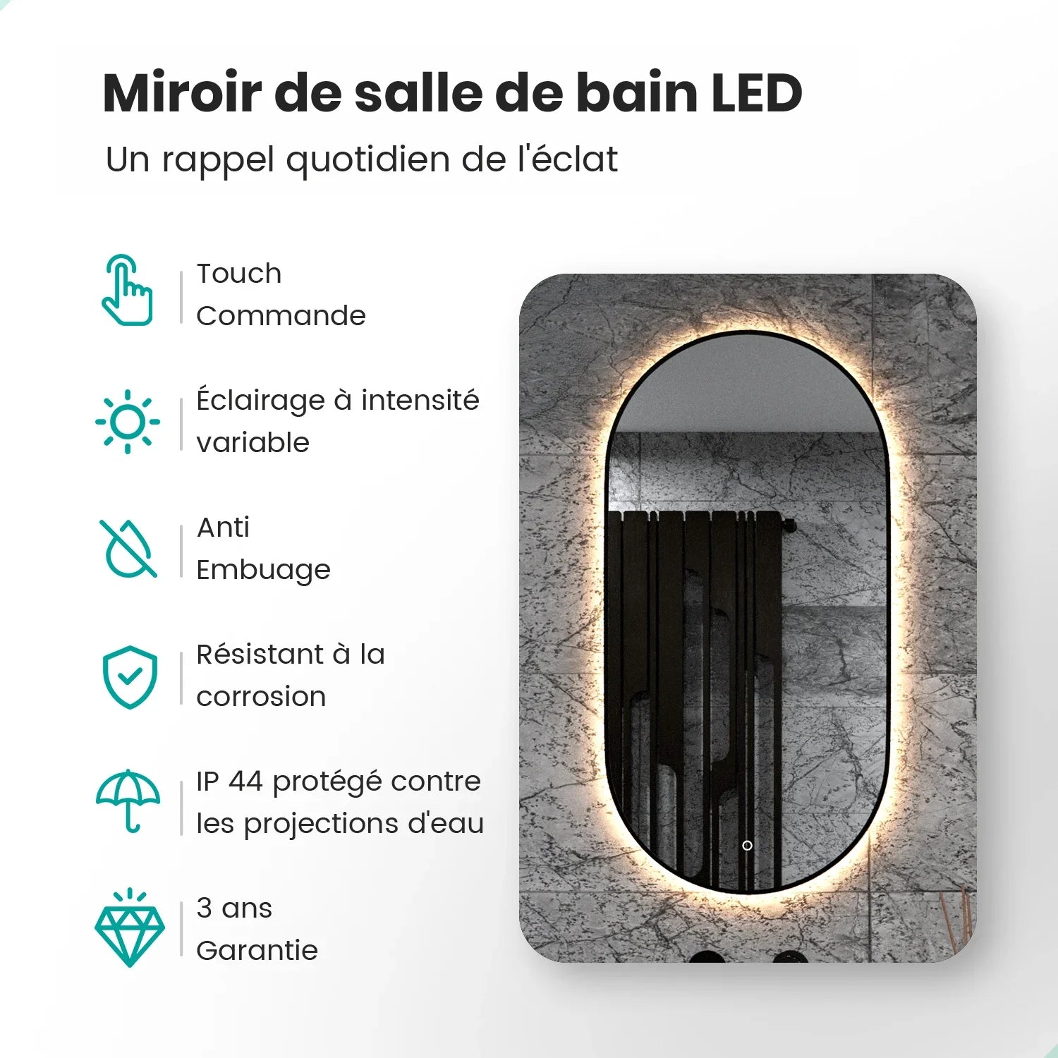Miroir de salle de bains - 120x60cm Ovale - Cadre noir