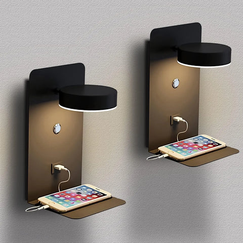 Lampe de Chevet Tactile Murale avec Chargeur de Téléphone