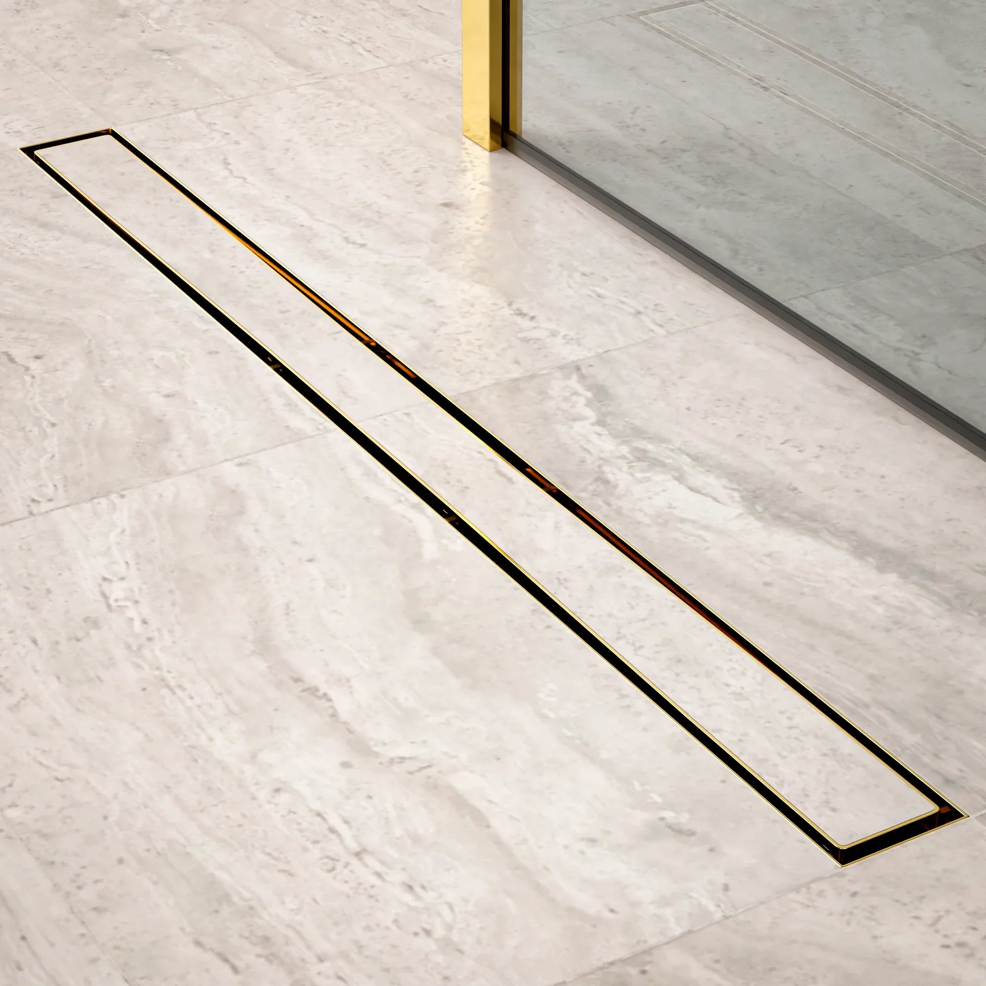 Caniveau de douche – 90 cm – Or – Grille à carreaux – Acier inoxydable – avec bride
