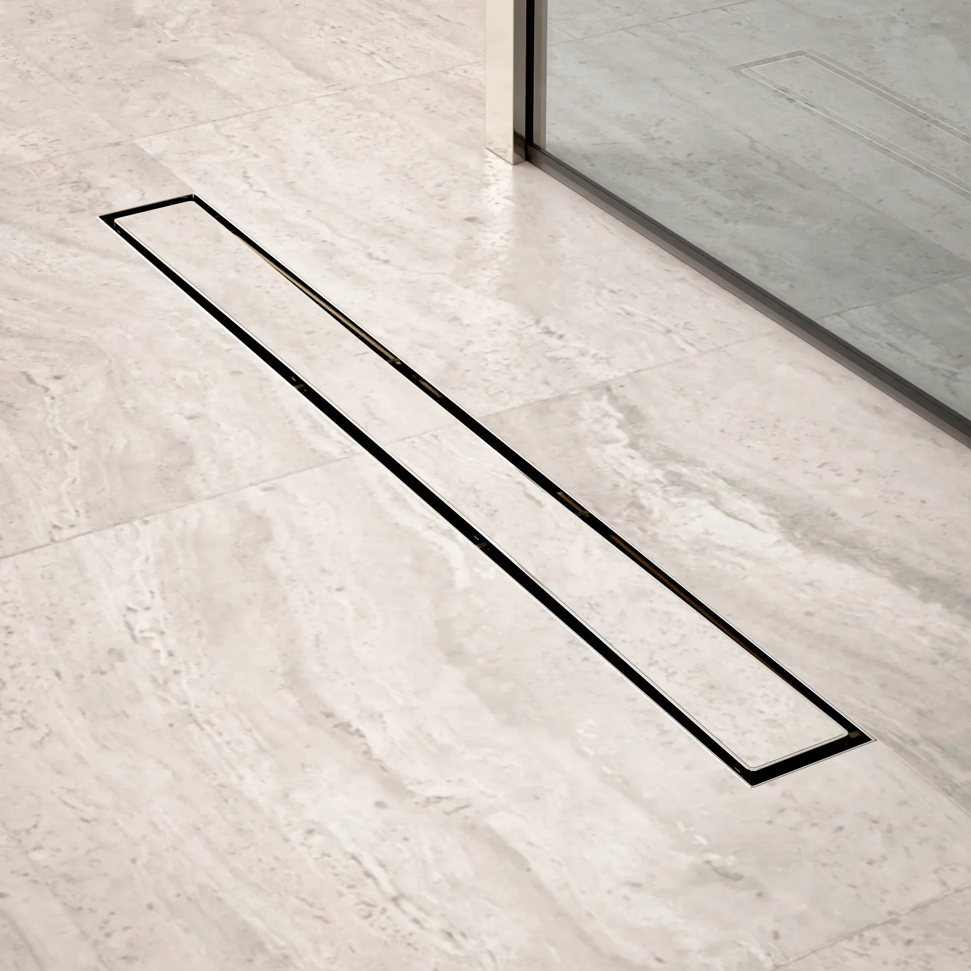Caniveau de douche – 70 cm – Grille à carreaux – Acier inoxydable – avec bride