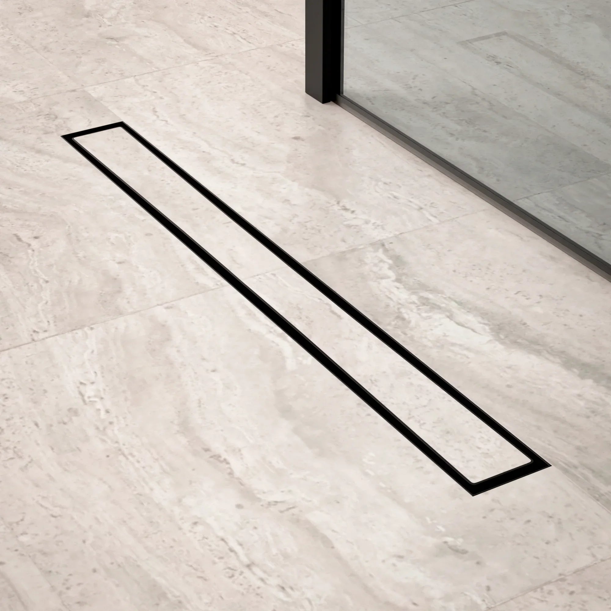 Caniveau de douche – 70 cm – Noir mat – Grille à carreaux – Acier inoxydable – avec bride