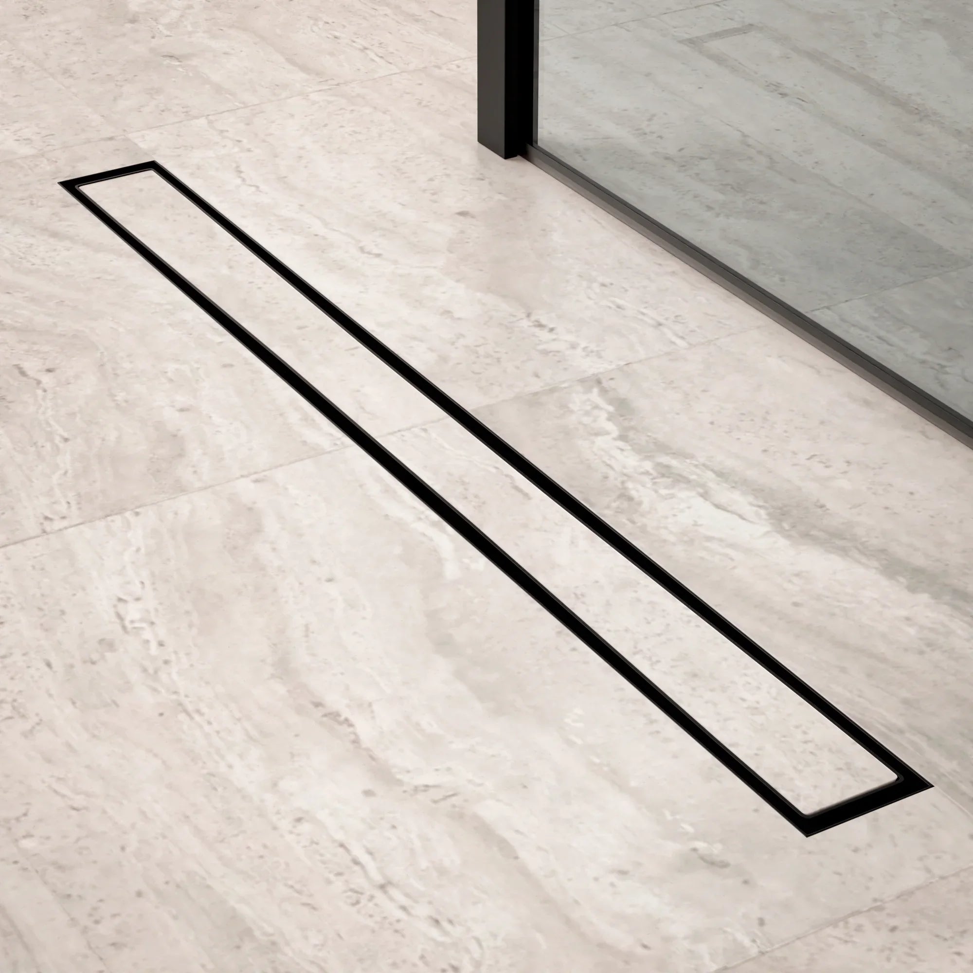 Caniveau de douche – 80 cm – Noir mat – Grille à carreaux – Acier inoxydable – avec bride